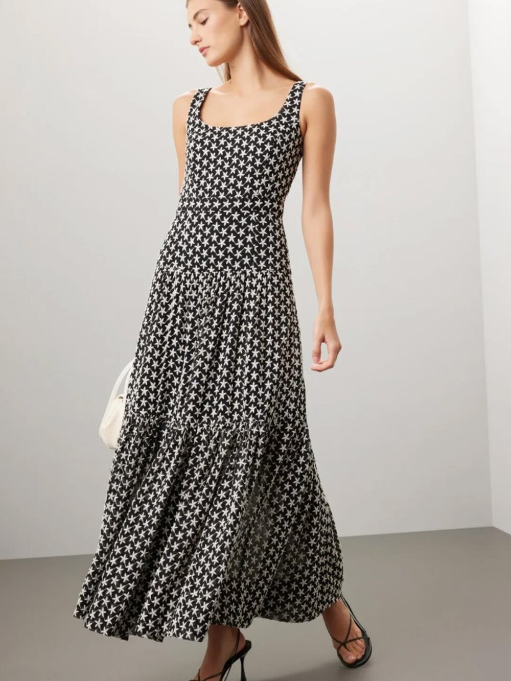 Club Monaco Black White Embroidered Maxi Dress Size 6